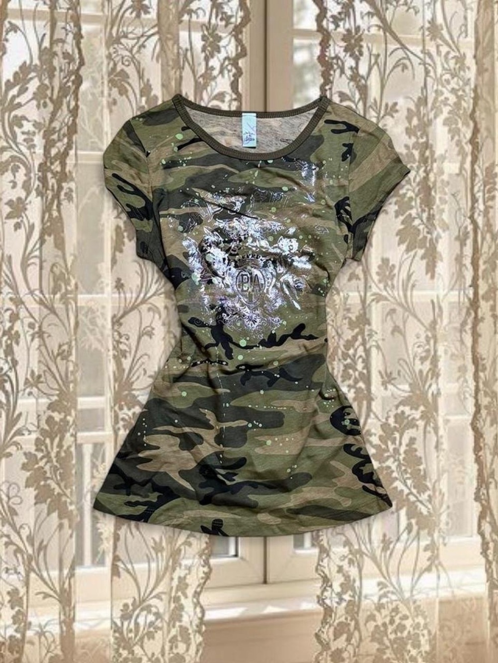 Vintage Y2K Deadstock Graphic Camo Short Sleeve Top
